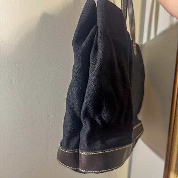 St. John's Bay Black Canvas Tote Bag | Brown Leather Trim | Y2K Minimalist - Picture 4 of 8